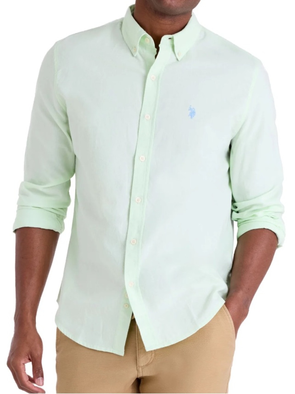 U.S. Polo Assn. Men's Light Green Button-Down Shirt - Casual Oxford